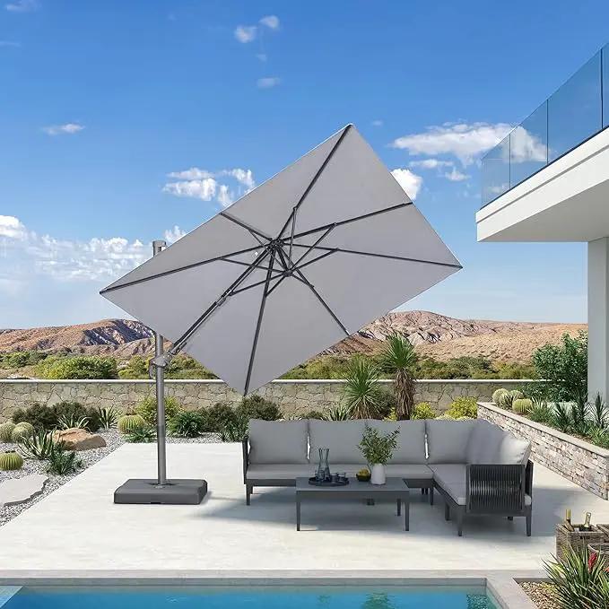 PURPLE LEAF 8' X 8' Left-right Tilting Outdoor Patio Umbrella Swivel Offset Cantilever Heavy Duty Rectangle Aluminum Umbrella with UV Resistant for Deck Pool Patio Backyard, Pebble Grey by GreenHaven Gardens