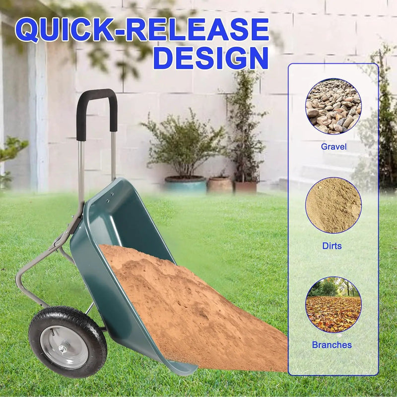 Dual Wheel Wheelbarrow, Heavy Duty Garden Cart, 300 lbs Capacity Utility Cart with Two 15 inches Pneumatic Tires for Outdoor Lawn Yard Farm Ranch (Green) by GreenHaven Gardens