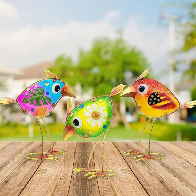 Birds Garden Decor for Outside: Metal & Glass Bird Yard Art, Craft Statue Lawn Ornaments for Outdoor, Housewarming Birthday Gifts for Women (3 PCS) by GreenHaven Gardens