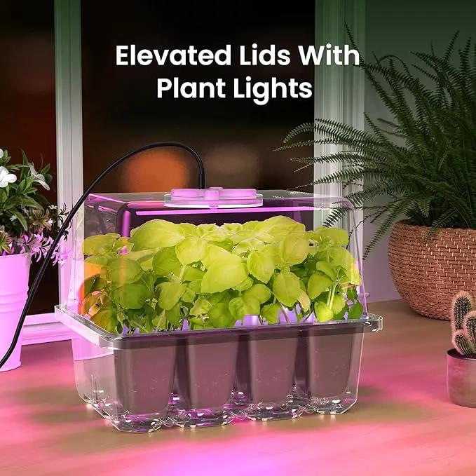 MIXC 6-Pack Seed Starter Tray with Plant Light,Seedling Trays with Adjustable Humidity Domes & Clear Cell Trays 12 Full Spectrum LED Beads for Indoor Plant Growth(Transparent) by GreenHaven Gardens