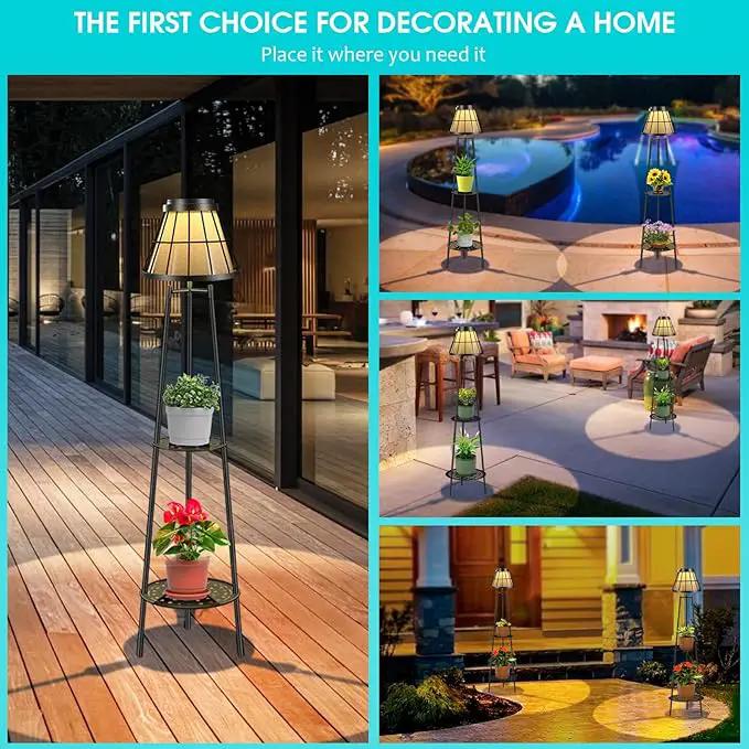 2 Pack Solar Lights Outdoor with Plant Stands, Solar Floor Lamp Street Lights Metal Tripod Patio Lights for Garden Yard Pathway Driveway Front/Back Porch Decoration by GreenHaven Gardens