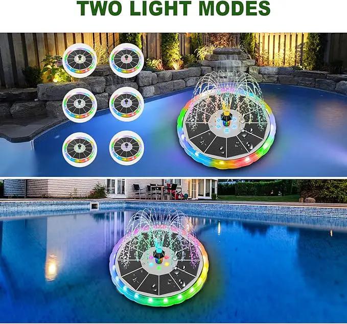 Solar Water Fountain with LED Lights Matte Panel, Built-in 4000 mAH Battery Large Bird Bath Fountains Solar Power with 4 Fixed Rods, Solar Fountain Pump for Pond, Outdoor,Garden,Pool-Multicolor by GreenHaven Gardens