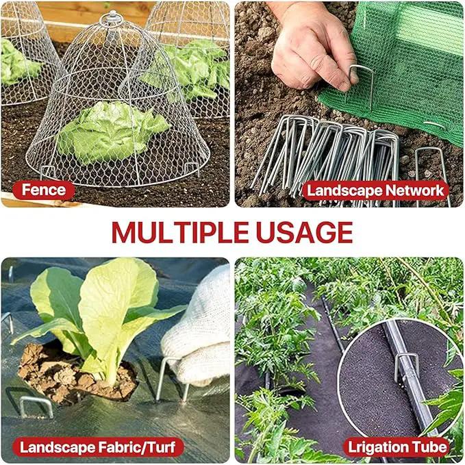 4 Inch 300 Pack Landscape Staples Galvanized Garden Stakes Anti-Rust Landscape Pins for Weed Barrier Fabric, Artificial Turf and Landscape Fabric by GreenHaven Gardens