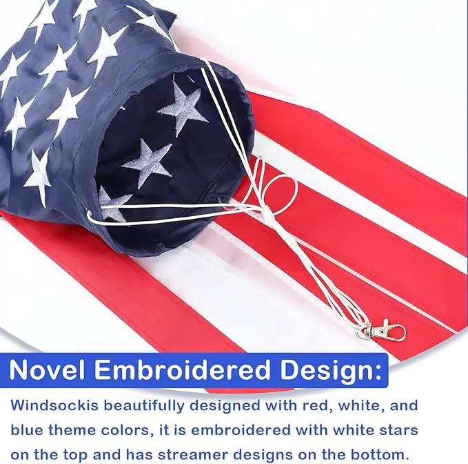 40 Inch American US Flag Windsock Outdoor USA Patriotic Decorations Embroidered Wind Socks Outdoor Hanging Fade Resistant 4th of July Windsock Independence Day for Garden Yard (6 Pcs) by GreenHaven Gardens