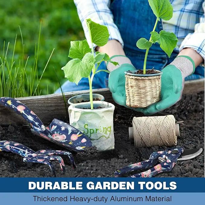 WORKPRO 5PCS Garden Tool Set, Aluminum Heavy Duty Gardening Tool Set with Garden Tool Bag, Outdoor Garden Hand Tools, Blue Insect and Flower by GreenHaven Gardens