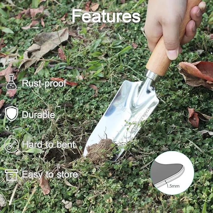 Garden Tool Set, 2 Pieces Stainless Steel Heavy Duty Garden Tools, Gardening Kit with Ergonomic Wooden Handle, Durable Garden Tools for Gardening, Gardening Gifts for Women by GreenHaven Gardens