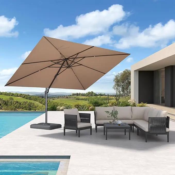 PURPLE LEAF 9' X 11.5' Rectangle Patio Umbrella Outdoor Large Aluminum Cantilever Umbrella with 3-Year Fade Resistance Recycled Fabric and 360-degree Rotation for Deck Pool Garden, Sand Dune by GreenHaven Gardens