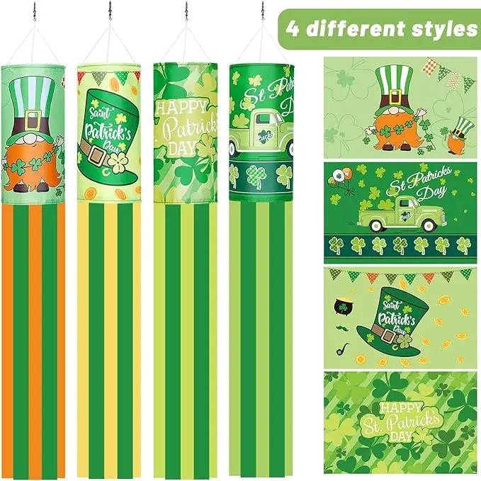 4 Pieces St. Patrick's Day Windsock Shamrock Windsock Flag Irish Green Truck Pattern Design Windsock Outdoor Hanging Decoration for St. Patrick's Day Backyard Garden Balcony Decor, 35 Inch by GreenHaven Gardens