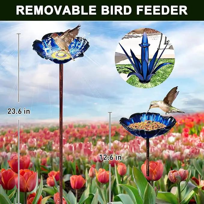 Upgraded Large Metal Yard Art, Metal Agave Plant Yard Decorations Outdoor Sculpture, Metal Flowers for Outside, Waterproof Outdoor Garden Decor (Blue+ Bird Feeder) by GreenHaven Gardens