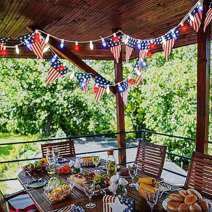 4th of July Decorations Lights, 25Ft C7 Outdoor Red White and Blue String Lights with 27 Shatterproof LED Bulbs, Hanging Patriotic Decorations Light for Indoor Independence Day Patio Garden Backyard by GreenHaven Gardens