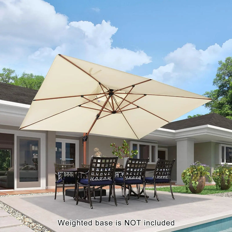 PURPLE LEAF 10' X 13' Double Top Deluxe Wood Pattern Rectangle Patio Umbrella Offset Hanging Umbrella Outdoor Market Umbrella Garden Umbrella, Cream by GreenHaven Gardens