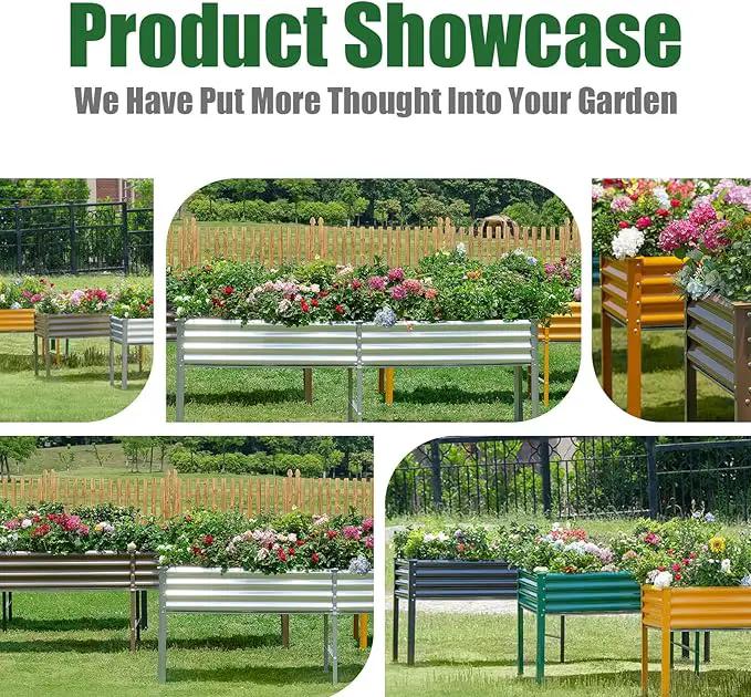 Land Guard Galvanized Raised Garden Bed with Legs, 96×24×32in Raised Garden Beds Outdoor with Drainage Holes, Planter Boxes Outdoor for Backyard, Patio, Balcony, 800lb Capacity, Gray by GreenHaven Gardens
