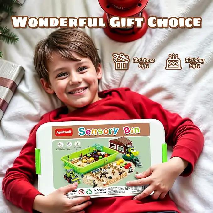 69 PCS Farm Sensory Bin Toys Playset, Sandboxes with Sand, Farmer Tractor & Farm Animals Figures Toys for Kids 3 4 5, Gifts for 6 7 Years Old Boys Girls Toddlers by GreenHaven Gardens