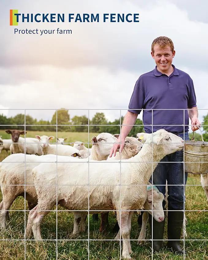 9GA Thickened Heavy Duty Cattle Farm Fence, 4ft x 164ft Galvanized Goat Deer Fence, Heavy Zinc Coating Hog Wire Fencing for Farm Livestock Animals Protection by GreenHaven Gardens