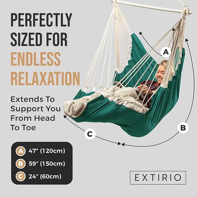 Hanging Hammock Chair Swing – Hanging Chair Outdoor & Indoor - Hammock Swing Chair – Quick & Easy Setup with Hardware Kit – Durable & Spacious Full Body Support – Holds 440 Lbs by GreenHaven Gardens