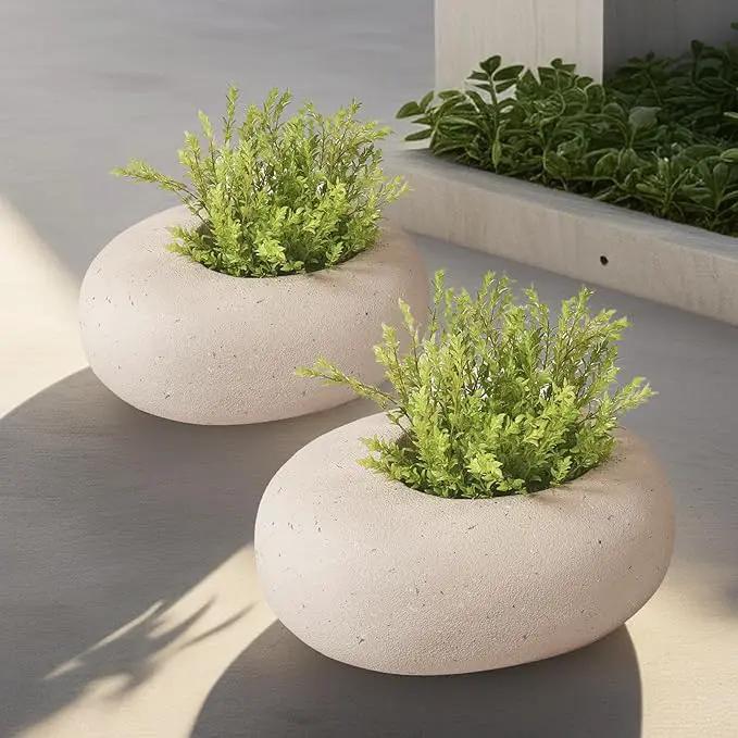 Stone - Mimicking Indoor/Outdoor Concrete Planter - Concrete Composite | Durable for Lawns & Commercial Decor (Beige, Small) by GreenHaven Gardens
