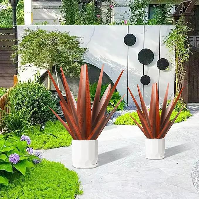 Enlarge Metal Plants Tequila Rustic Sculpture, Outdoor Patio Yard Home Decor Hand Painted Agave Garden Statue, Outdoor Lawn Ornaments Yard Stakes for Mom Gift (1 Big coppery) by GreenHaven Gardens