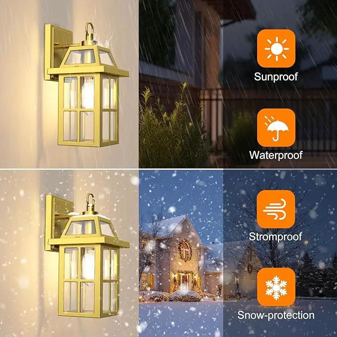 WIHTU Outdoor Wall Lantern, Porch Lights with Glass Shade, Waterproof Sconce Light, Aluminum Exterior Lighting Fixture, Anti-Rust Front Door Outdoor Lights for House, Gold by GreenHaven Gardens