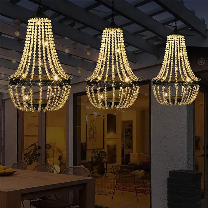 Hanging Solar Chandelier Outdoor, 30 Warm White Lights Acrylic Clear Beaded Chandelier with S Hooks Modern Lantern for Garden Yard Patio Gazebo Decorations, 28”H by GreenHaven Gardens