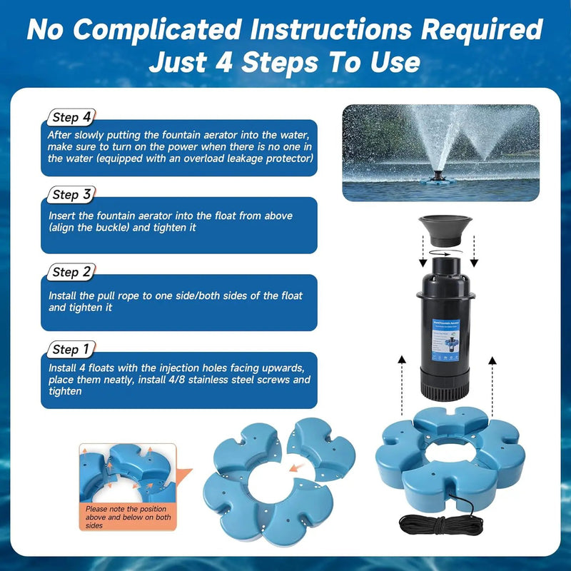 Pond Fountain Aerator, 1HP 110V 15000 GPH Fountain Pump, Fully Automatic Powerful Lake Floating Fountain, 100 FT Power Cord, 2x100 FT Traction Rope, Pond Fountains For Large Ponds by GreenHaven Gardens