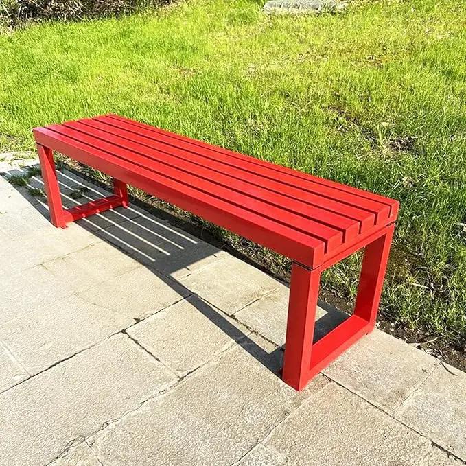 Weatherproof Metal Dining Bench, Outdoor Bench Backless Patio Bench 2-Person Farmhouse Bench Garden Bench for Kitchen, Living Room, Entryway(Red,59in) by GreenHaven Gardens