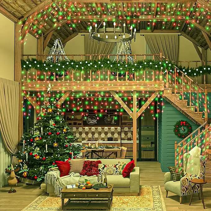 Icicle Lights for Outside, 33FT 400 LED Christmas Lights Outdoor with Waterproof 8 Modes, Plug in Connectable String Twinkle Light for Indoor Roof Window Garden Fence Party Decorations, Red Green by GreenHaven Gardens