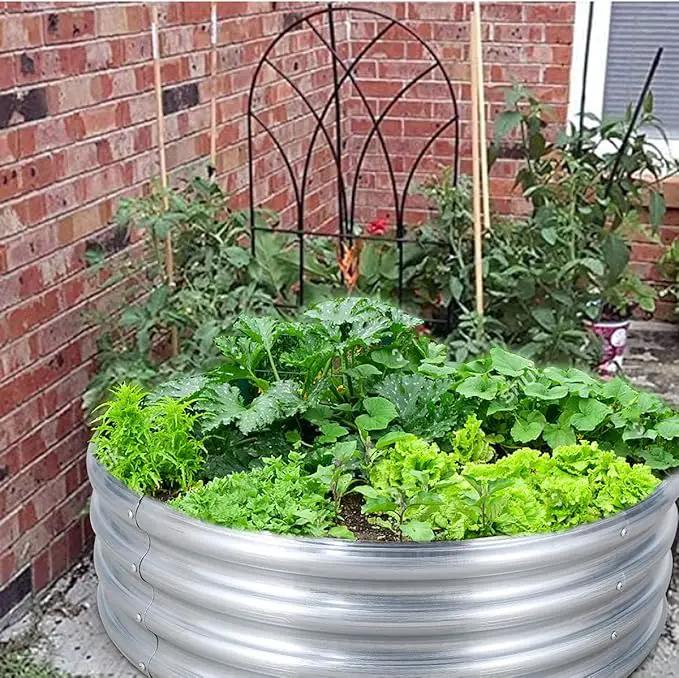 FORTUNO High Round Galvanized Raised Garden Bed Kit Box Dia 3 x H 1.5Ft (2 Pack) Metal Outdoor Flower Bed Steel Patio Ground Planter for Planting Vegetables and Herb, Silver by GreenHaven Gardens