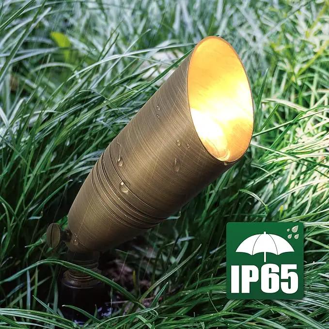 GKOLED 12-Pack Solid Brass Landscape Spotlight, 12V AC/DC Low Voltage Landscape Lights, Outdoor Directional LED Uplight Waterproof Fixture with ABS Ground Spike, Garden Spot Up Light Without Bulb by GreenHaven Gardens