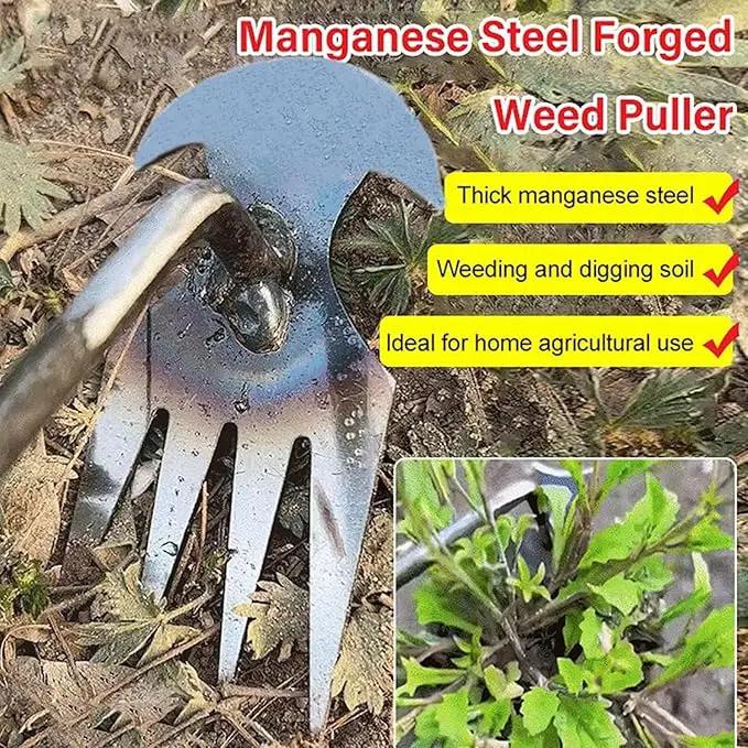 Weed Removal Tool, 2025 New Garden Weeding Tools Manganese Steel Hand Weeder Tool with Handle, 4 Teethes Dual Purpose Manual Weeders Tool Weed Pulling Tool for Garden (Wooden Handle) by GreenHaven Gardens