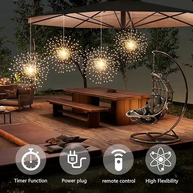 4 Pcs 800 LED Plug-in Starburst Sphere Lights, Firework Lights 8 Modes Dimmable Remote Control Waterproof Hanging Fairy Light, Copper Wire Lights for Patio Party Tent Christmas (Warm White) by GreenHaven Gardens