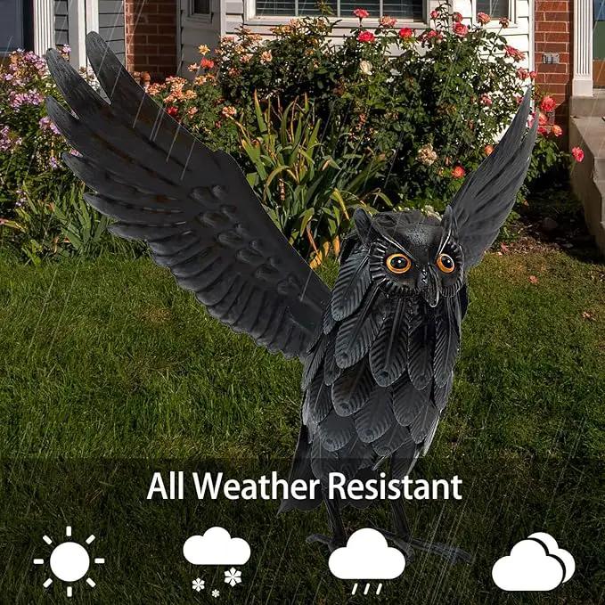 Natelf Solar Owl Decoy Sculptures & Statues Halloween Decoration, Standing Metal Bird Deterrent to Scare Birds Squirrels Away for Outdoor Garden Yard Patio, Black by GreenHaven Gardens