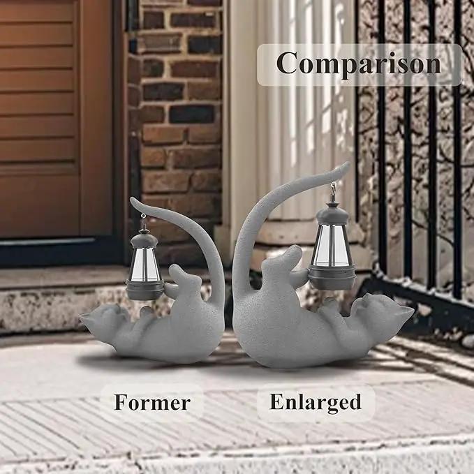 Solar Cat Garden Statue 15 Inch Porch Patio Decor for Outside Yard Decoration Outdoor Unique Housewarming Gardening Birthday Gifts for Cat Lovers Women Grandma by GreenHaven Gardens