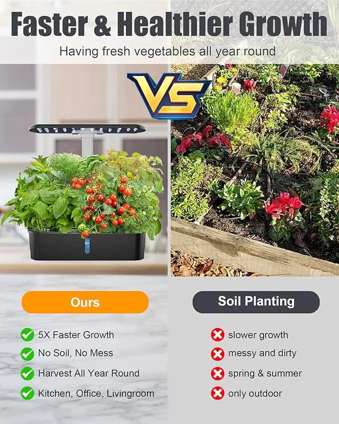 Hydroponics Growing System Kit 12 Pods Indoor Garden, Hydroponic Herb Garden Kit Indoor with LED Grow Light, Smart Indoor Garden, Adjustable Height, Auto Timer, Quiet Pump, Gift for Mom Women, Black by GreenHaven Gardens