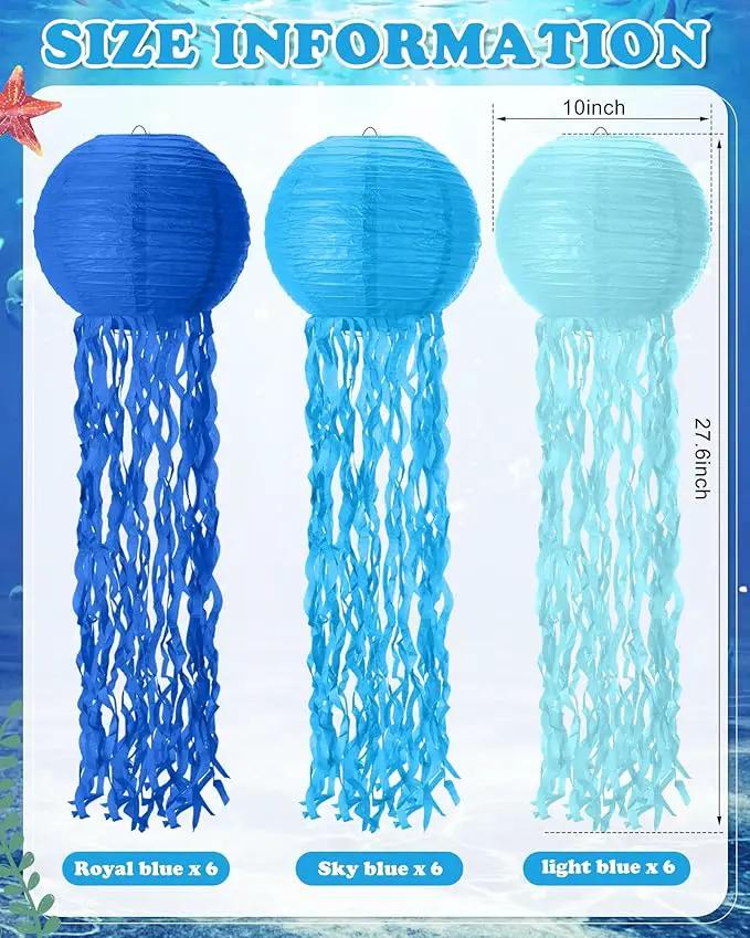 18 Pcs Jellyfish Paper Lanterns Mermaid Birthday Decorations Hanging Lantern Lamps for Ocean Theme Decor Under The Sea Party Supplies (Blue) by GreenHaven Gardens