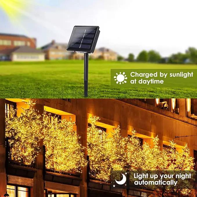 Solar Christmas String Lights Outside, 3 Pack Total 120FT 300 LED Solar Garden Twinkle Lights Outdoor, Waterproof with 8 Modes Solar Fairy Lights for Patio Party Wedding Christmas Decor (Warm White) by GreenHaven Gardens