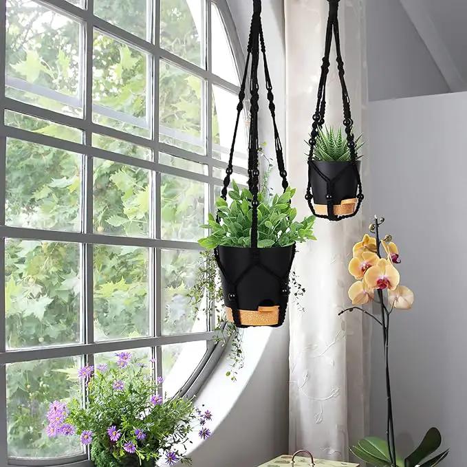 GARDIFE Hanging Planters for Indoor Plants,5Pcs Hanging Basket for Indoor Boho Home Decor,Macrame Plant Hanger,35 Inches,29Inch,23Inch, Ivory,Self Watering Planters, 7/6.5/6/5.5/5 Inch,Black&Black by GreenHaven Gardens