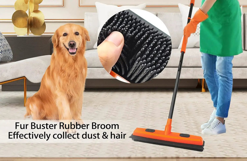 JEHONN Rubber Broom Carpet Rake for Pet Hair Remover, Fur Removal with Squeegee, Portable Detailing Brush Brush, 52.8 Inches Telescopic Long Handle for Fluff Carpet by GreenHaven Gardens