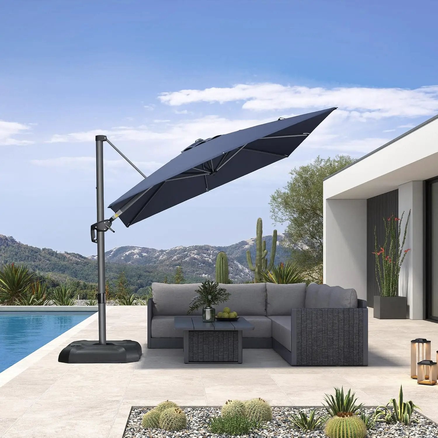 PURPLE LEAF 8 Feet Patio Umbrella Outdoor Cantilever Square Umbrella Aluminum Offset Umbrella with 360-degree Rotation for Garden Deck Pool Patio, Navy Blue by GreenHaven Gardens