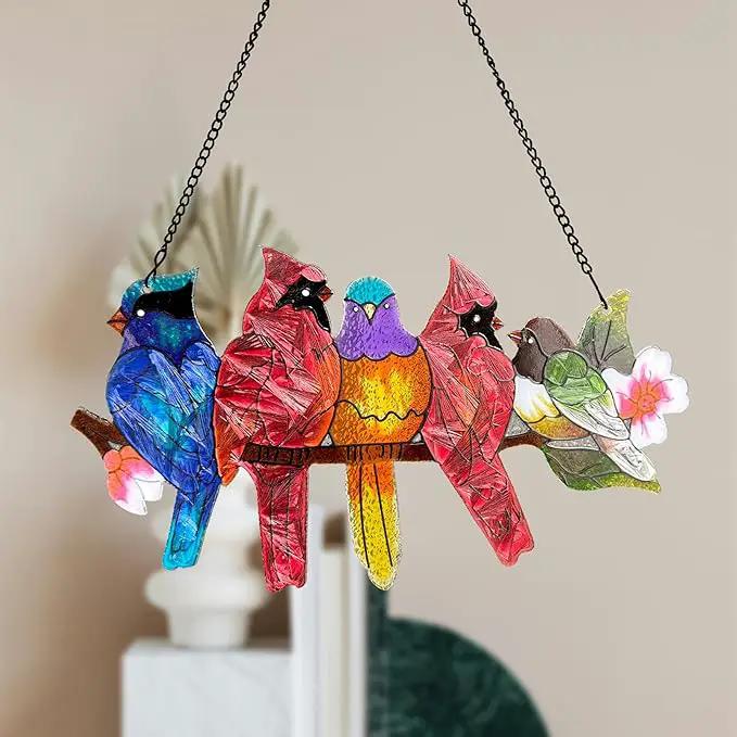 Stained Glass Window Hanging - Large Stained Glass Birds on Branch, Birds Sun Catchers Indoor Window with Chain and Hook Gifts for Bird Lover, Mom, Grandma, Stocking Stuffers for Women by GreenHaven Gardens