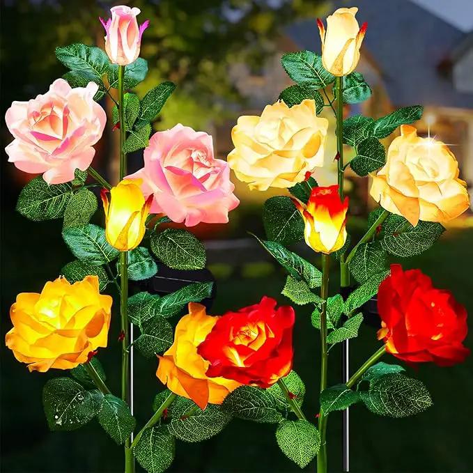 Garden 4 Pack LED Solar Flower Lights with Larger & More Realistic Rose Flowers, Bigger Solar Panel, Waterproof Solar Outdoor Lights for Yard Patio Lawn Pathway Walkway Decoration by GreenHaven Gardens