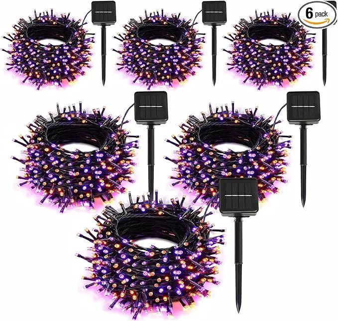 6-Pack Solar String Lights, 600 LED Extra-Long 236Ft Solar Halloween Lights Outdoor Waterproof, 8 Modes Led Halloween Lights for Garden, Patio, Wedding(Purple & Orange) by GreenHaven Gardens