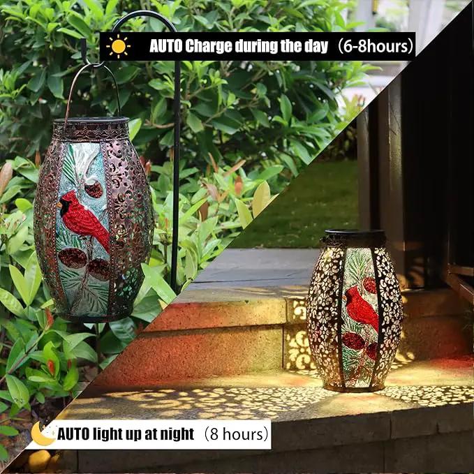 Outdoor Solar Lantern-Waterproof Cardinal Hanging Metal Decorative Lights for Patio Table Garden Pathway Yard with Super Bright Warm White LED, Large Solar Panels, Auto On/Off Sensor by GreenHaven Gardens