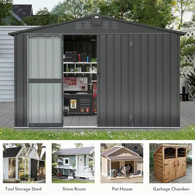 Domi Outdoor Storage Shed 10' x 8’, Metal Garden Shed with Galvanized Steel Frame for Bike, Tools, Lawn Mowers, Pool Toys, Outdoor Storage Cabinet with Lockable Door for Garden Lawn Patio (Dark Grey) by GreenHaven Gardens
