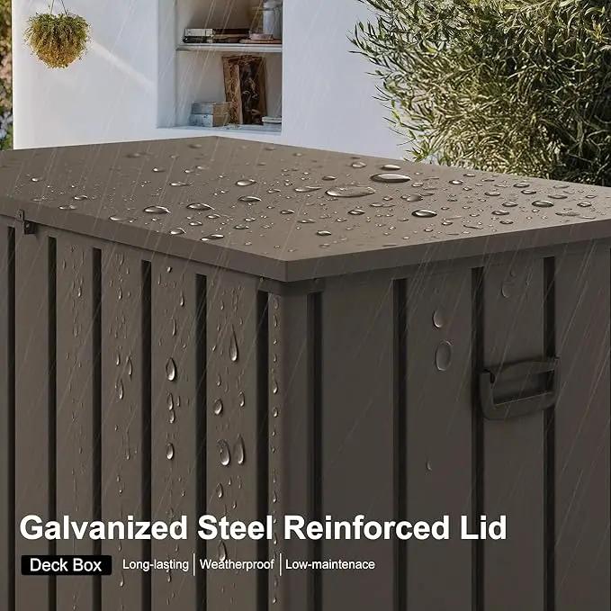 PURPLE LEAF Outdoor Deck Box 100 Gallon Waterproof Lockable Storage Box Container with Lid Deck Organization for Patio Cushions Side Table Pool Accessories Garden Tools, Brown by GreenHaven Gardens