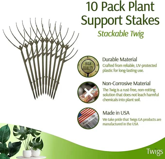 Stackable Plant Support Stakes, Stem Holder Structures for Indoor & Outdoor Use, Garden Accessories for Climbing & Potted Plants, Trellis Alternative - Moonstone, 10 Pack, 17" L by GreenHaven Gardens