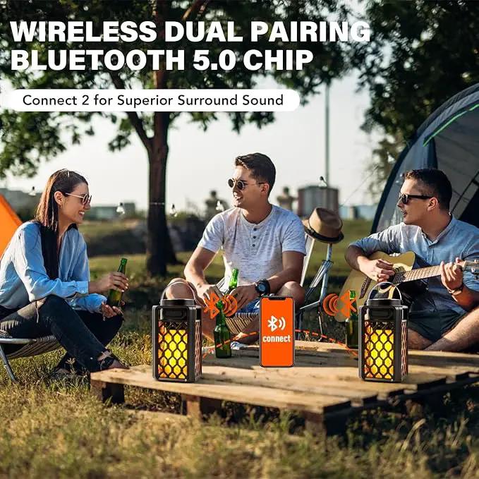 Outdoor Bluetooth Speaker with Led Flame, IP65 Waterproof Wireless Bluetooth Speaker, HD Audio, Atmosphere, 2 Pack by GreenHaven Gardens