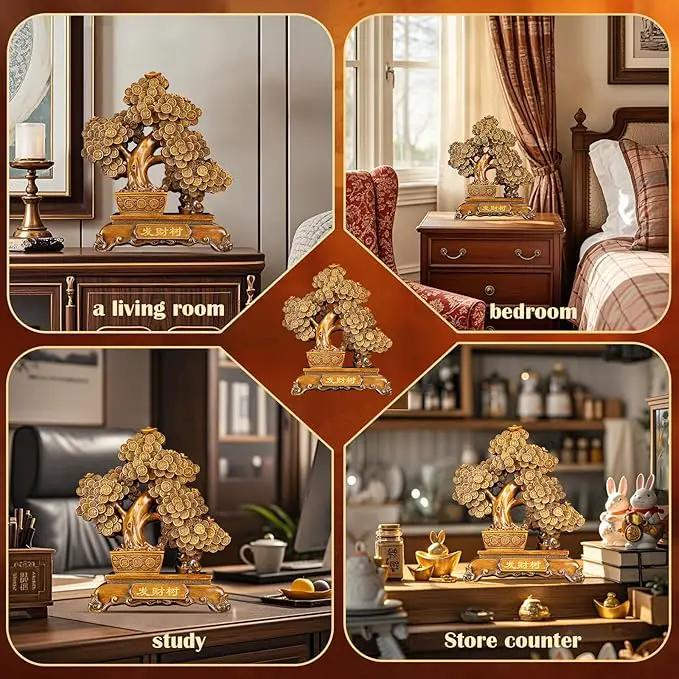 FENGSHUI-CAISHEN Top Resin Money Tree, Artificial Bonsai Tree, Handcrafted, Premium Quality, Feng Shui Gift for Abundance Luck and Success (Brown) by GreenHaven Gardens
