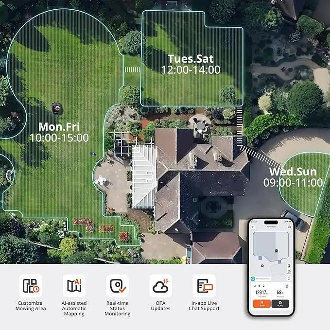Segway Navimow i110N Robot Lawn Mower Perimeter Wire Free 1/4 Acre RTK+Vision Robotic Lawnmower, AI-Assisted Mapping, Virtual Boundary, APP Control, 58dB(A) Quiet, Multi-Zone Management by GreenHaven Gardens