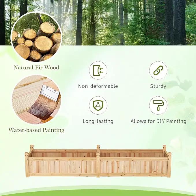HAPPYGRILL Raised Garden Bed, Wooden Elevated Garden Box w/8 Drain Holes, Detachable Bottom Panels, Liner for Flowers Vegetables Herbs Fruits, Outdoor Planter Box for Backyard Lawn, 89" x 23.5" x 16" by GreenHaven Gardens
