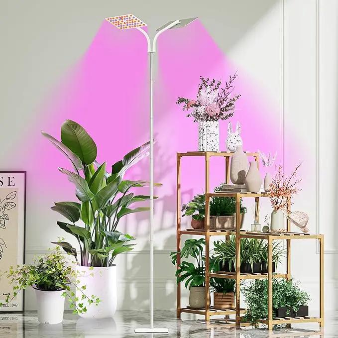 Grow Lights with Base, Double Head, Full Spectrum LED Grow Light for Indoor Plants, 240 Leds, 4 Dimmable Levels, Timer 4/8/12h, 12-60inches Height Adjustable, 36w, Ideal for Desk Small Plants by GreenHaven Gardens